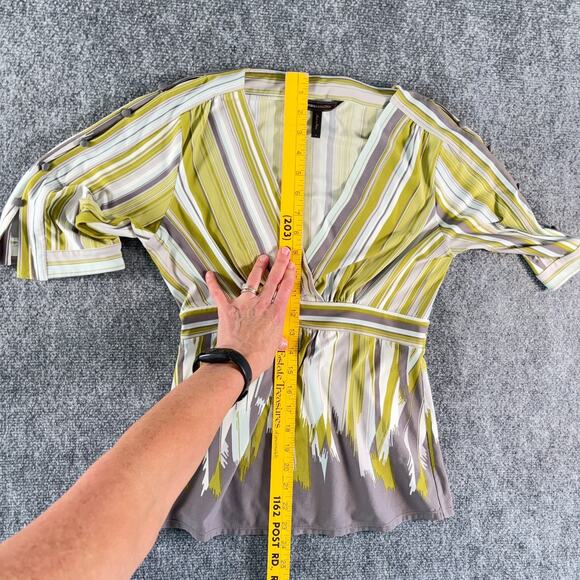 BCBG Maxazria Brushstroke Striped Faux-Wrap Top Green Blue Gray White Size S - Picture 10 of 10